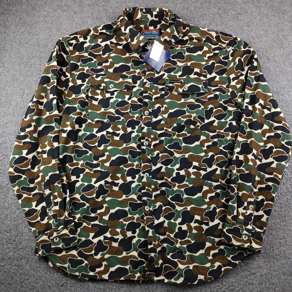 Burlebo Mens Large Duck Camo Button Down Shirt Long Sleeve Cotton NWT